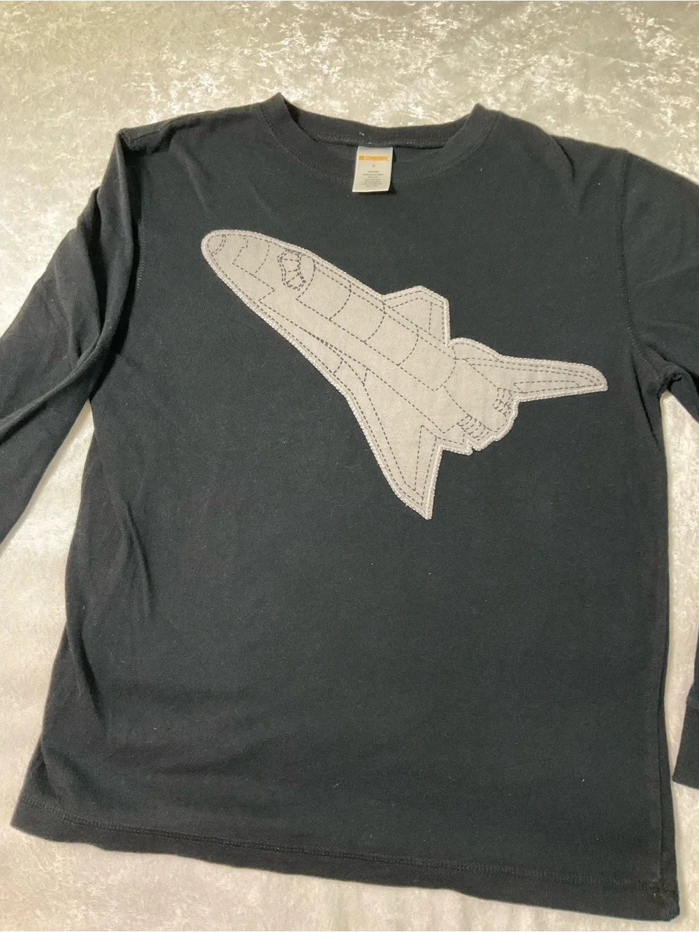 Gymboree Black Long-Sleeve Tee with Gray Space Shuttle Patch